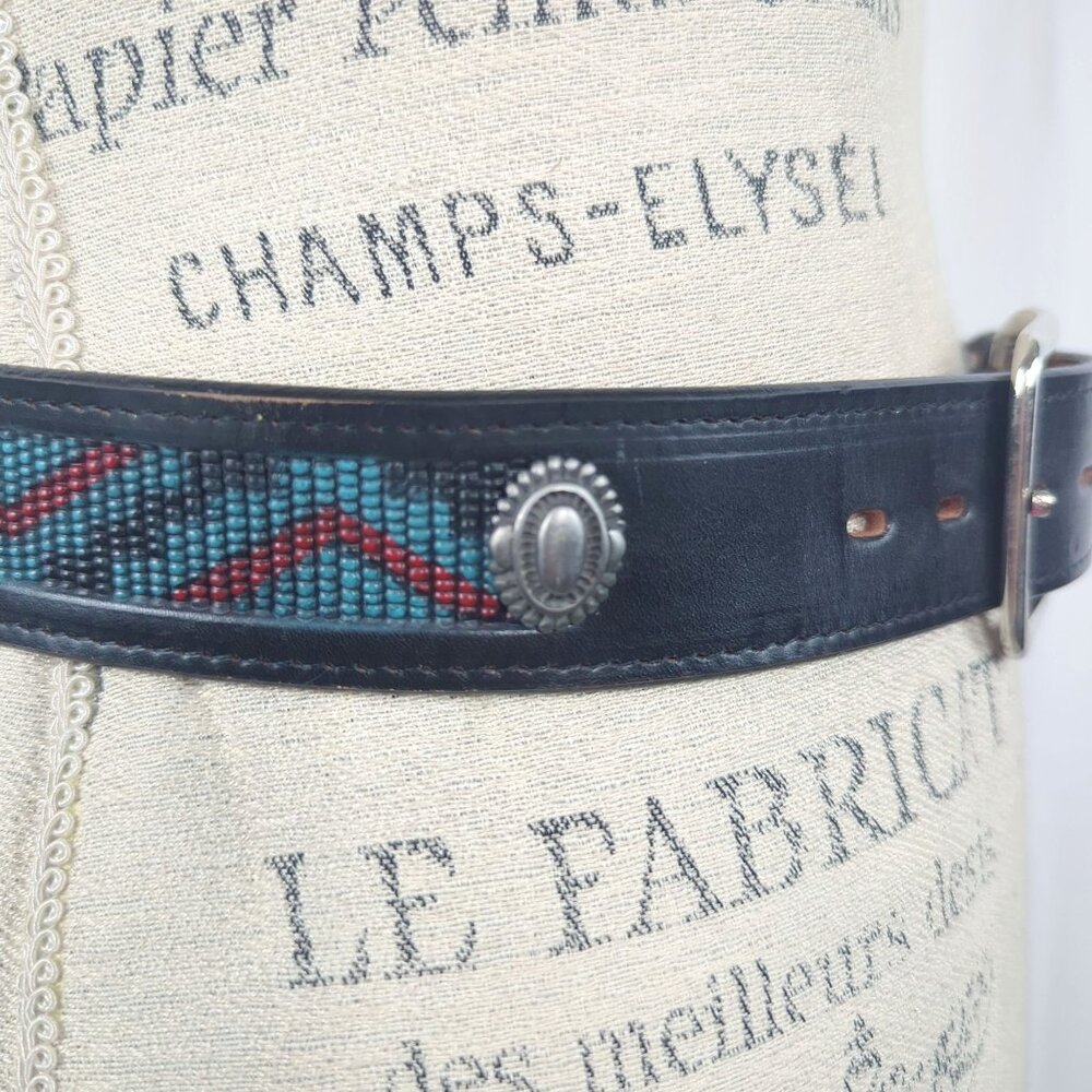 Vintage Cowboy Legends Western Black Leather Belt Small Buckle - Picture 4 of 8